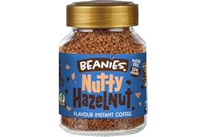 BEANIES THE FLAVOUR CO Beanies Instant Coffee Flavoured 50g, Freeze-Dried Granules, Quick & Easy to Brew, Nut-Free, Premium Taste,Rich in Flavour, Low-Calorie, Sugar-Free (50g, Nutty Hazelnut)