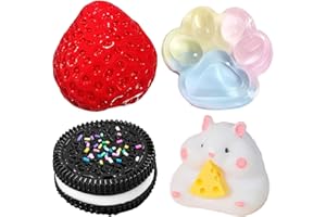 SSKHE 4Pcs Taba Squishy Set,Strawberry + Hamster + Cat Paw + Hamster+ Oreo , Fufu Squishy Squeeze Toy Squishes Kit for Stress Relief Sensory Play Fidget Gifts