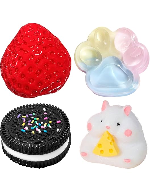 Pack De 4 Juguetes Antiestrés Squishy Azules - Taba Fufu De TPR Ultrasuave Para Adultos Y Niños, Alivio De Ansiedad Y Estrés