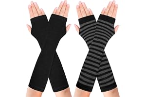 Becellen 2 par långa armvärmare, termostrumpbyxor stickade fingerlösa handskar, varma vinterhandskar, stretchiga handvärmare