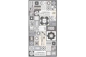 Panorama Alfombra Vinílica Cocina - Modelo Collage Palabras Baldosas Gris 40x80 cm - Varios tamaños - Decoración Hogar