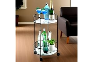 Dylex Black Drinks Trolley With Glass Shelves Mini Bar Cocktail Table Drink Table