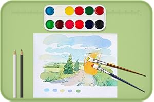 RHAIQBVC Silicone Craft Mat, 23.82"×15.94" Silicone Craft Painting Mat,Non Slip Heat Resistant Kids Paint Crafts Mats with Raised Side for Painting Cutting Art Creation Clay and DIY Projects(Green)