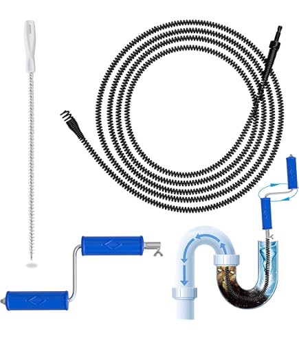 Cavo Pulizia Tubi QWORK Da 7,6 M Con Accessori &mdash; Sblocca Lavandini, Docce E Scarichi In Modo Semplice