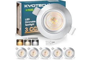 KYOTECH Foco LED empotrable 230 V, regulable, 60-70 mm, 5 W, ultraplano, 550 lm, 3000 K/4000 K/6500 K, IP44, cuarto de baño/salón, 6 unidades