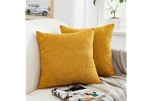 MERNETTE Pack of 2, Thick Chenille Decorative Square Throw Pillow Cover Cushion Covers Pillowcase, Home Decor Decorations For Sofa Couch Bed Chair 18x18 Inch/45x45 cm (Gold)