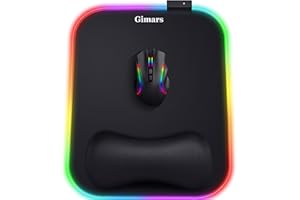 Gimars Tappetino Mouse RGB Poggiapolsi, 10 Modalità LED, 304x254mm Mouse Pad XL Ergonomico, Poggiapolsi Mouse Gaming Base in Gomma Antiscivolo, Tessuto in Lycra per Laptop, PC, Ufficio