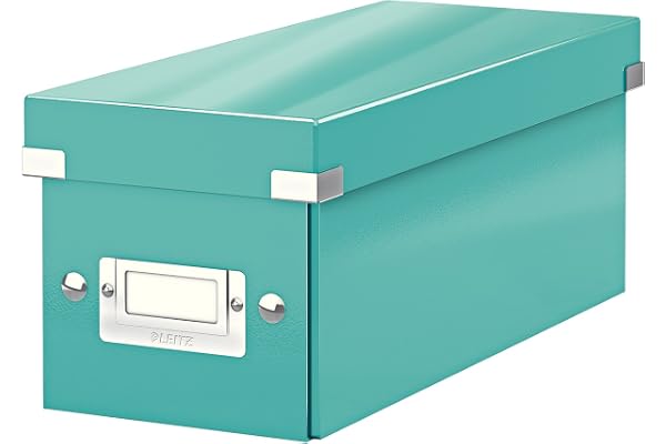 Leitz, Boîte de rangement Click & Store, Format CD (14,3 x 13,6 x 35,2 cm), adapté aux CD et autres objets, Pour le bureau et la maison, Montage bouton pression, Carton recyclé à 84%, Menthe, 60410051