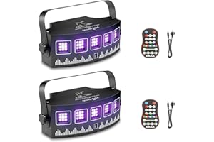 Luces de Fiesta de 2, Proyector Hakuta de Luz Estroboscópica LED para DJ, con Activación Remota por Sonido, Luces para Escenario de Fiesta, Disco para Halloween, Navidad, Cumpleaños, Bodas y Clubes