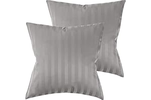Pure Label 2er Set Mako Satin Damast Streifen Kissenbezüge 50x50 cm aus 100% Baumwolle in grau - Traumhaft weiche Deko Kissen passend zu unseren Bettwäsche Sets