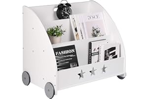 ‎WOLTU WOLTU Drewniany regał dla dzieci, 3-poziomowy regał na zabawki organizacja książek z kółkami do pokoju dziecięcego, biały