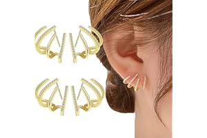 BAPAO Manchette de Boucle d'oreille de Griffe pour Les Femmes, Boucles d'oreilles d'aiguille de Zircon, Manchette de Griffe d'argent (2Pairs)