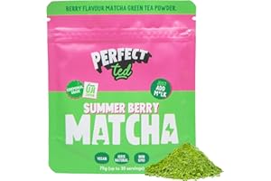 PERFECT TED PerfectTed Erdbeer-Matcha-Pulver, Zeremonielle Japanische Qualität, 75 g (30 Portionen), Perfekt für Lattes, Smoothies & Backen | mit L-Theanin | Natürliches Aroma | Antioxidantien | Vegan