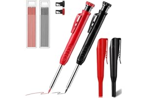 LA NAGO 2 Pack Carpenter Pencil Mechanical Pencil Set Built-in Sharpener Carpentry Automatic Pencils with 12 Refills Deep Hole Marker for Architect Carpenter Woodworking Construction Red and Black - With Case