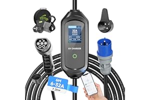 AFYEEV - Cargador de coche eléctrico (7,2 kW, 6/8/10/13/16/20/24/32 A, corriente conmutable, cable de carga de coche eléctrico con bolsa, IEC 62196-2, tipo 2, 6 m)