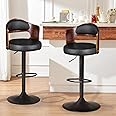 LIODUX Swivel Bar Stools Set of 2, Adjustable Height 90-125CM, Modern High Bar Stools, Wooden Barstools PU Leather Upholstered Bar Chairs with Back & Footrest for Bar Dining Room Kitchen