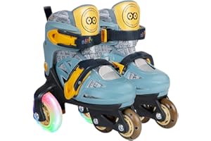 4-PEJIIJAR Patines para Niños Patines Roller Quad Ajustables con Ruedas Luminosas Frenos Dobles Equipo Protector para Principiantes Tamaño 27-34