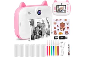 PQETBV Kinderkamera Sofortbildkamera 1080P 2,4 Zoll Bildschirm Sofortbildkamera Kinder mit Druckpapier & 32GB TF Karte, Digitalkamera Kinder mit bunten Stiften Geschenk für Kinder 3-12 Jahre