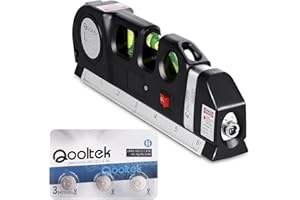 Qooltek Laser Wasserwaage, Multifunktionale Lasermessung, Vertikale horizontale Laserlinien kreuzen, 2,5m / 8Fuß Maßband, 16cm / 6 Zoll Metalllineal