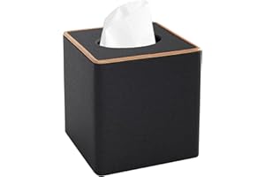 XNONE Caja de pañuelos cuadrada negra para cosméticos, piel sintética, caja de pañuelos, servilleta, dispensador de pañuelos, soporte para caja de pañuelos para cómoda, baño, coches, oficina, decoración
