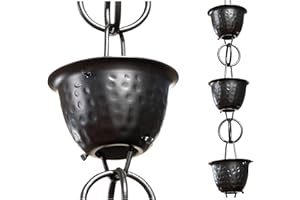 Monarch Rain Chains Chaîne de Pluie décorative en Aluminium martelé avec revêtement en Poudre Noire de 2,6 m pour gouttières, Tuyau de Descente de Rechange en Aluminium Noir