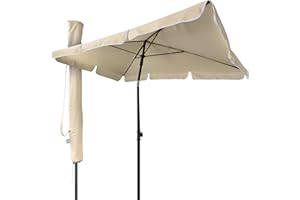 vounot® Parasol Inclinable Rectangulaire 200x125cm 160gr/m2 avec Protection UV Hauteur 2m35 Toile Polyester Parasol Pliable pour Extérieur Inclus Housse de Protection Beige
