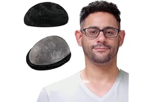 Lordhair Protesi Capelli Uomo, Pelle Super Sottile da 0,03 mm Tutti con loop a V Parrucca da Uomo per Sistema Capillare da 8x10 Pollici Dimensione Della Base