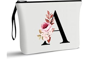 VAVABOX A-Z - Bolsa de Maquillaje Personalizada, Regalos de cumpleaños para Mujeres y Madres, Regalos para Mejor Amiga, Bolsa de cosméticos para Novia, Dama de Honor, Señoras (A) (A, Blanco)
