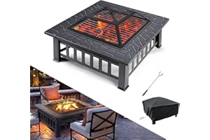 Todeco Brasero Exterieur pour Jardin, Terrasses BBQ pour Fête et Foyer, 3 en 1 Ménager Barbecue Poêle Chauffant avec Couvercle, Grille de Protection