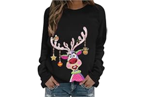 GENERISCH Weihnachtspullover Damen Lustig Weihnachtsoutfit Rentier Motiv Christmas Sweatshirt Weihnachtsshirt Frau Langarmshirt Weihnachten Bluse Teenager Mädchen Xmas Pyjama Weihnachtskleidung Ugly Pullover