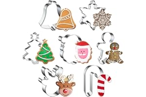 BLIENKREBY Lot de 7 c Noël, Emporte Piece en Acier Inoxydable, Emporte Pièce Biscuit de Noël de Gâteau Fondant Biscuit Cookie Pâtisserie, Motif Père Noël/Arbre de Noël
