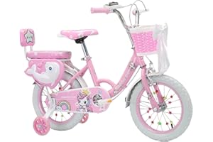Touch of Venetian 12" 14" 16" Girls Children Bike with Stabilisers Wheels Bell Kids Bike for Ages 2-9 Years Old Pink Bicycle Multiple Colors Bow Pink Purple Unicorn Rainbow