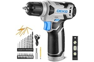 DEKOPRO Wiertarka akumulatorowa 8 V, zestaw wierteł z uchwytem bezkluczykowym 3/20.3 cm, wbudowana dioda LED, kabel do ładowania typu C, 42 szt. akcesoriów, wiertarka elektryczna do wiercenia i
