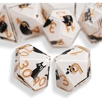 Q WORKSHOP - Ensemble De 7 Dés Modernes Chats Gaufrés - Noir Et Argenté - D&D, RPG, Collection
