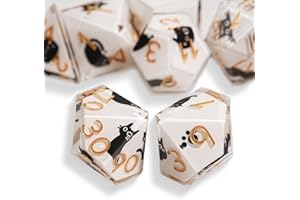 HKDZ DND Cat Dice Set Cute 7 Pack, D&D Dice Set with Gift Box Polyhedral & RPG Mtg Dice Sharp Edge for Roleplaying MTG Table Games with Dice Bag, Resin