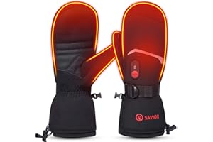 SAVIOR HEAT Gants Chauffants Mitaines Homme Femme, Gants de Ski Neige à Batterie Électrique Rechargeable, Gants Chauds pour Hiver Moto Snowboard Randonnée Cyclisme Randonnée Course à Pied