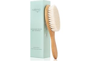 Natemia Brosse à cheveux en bois bébé qualité pour nouveaux-nés et les bambins | Poils de chèvre doux naturel | Idéal pour chapeau de berceau | Bébé parfait Registre cadeau