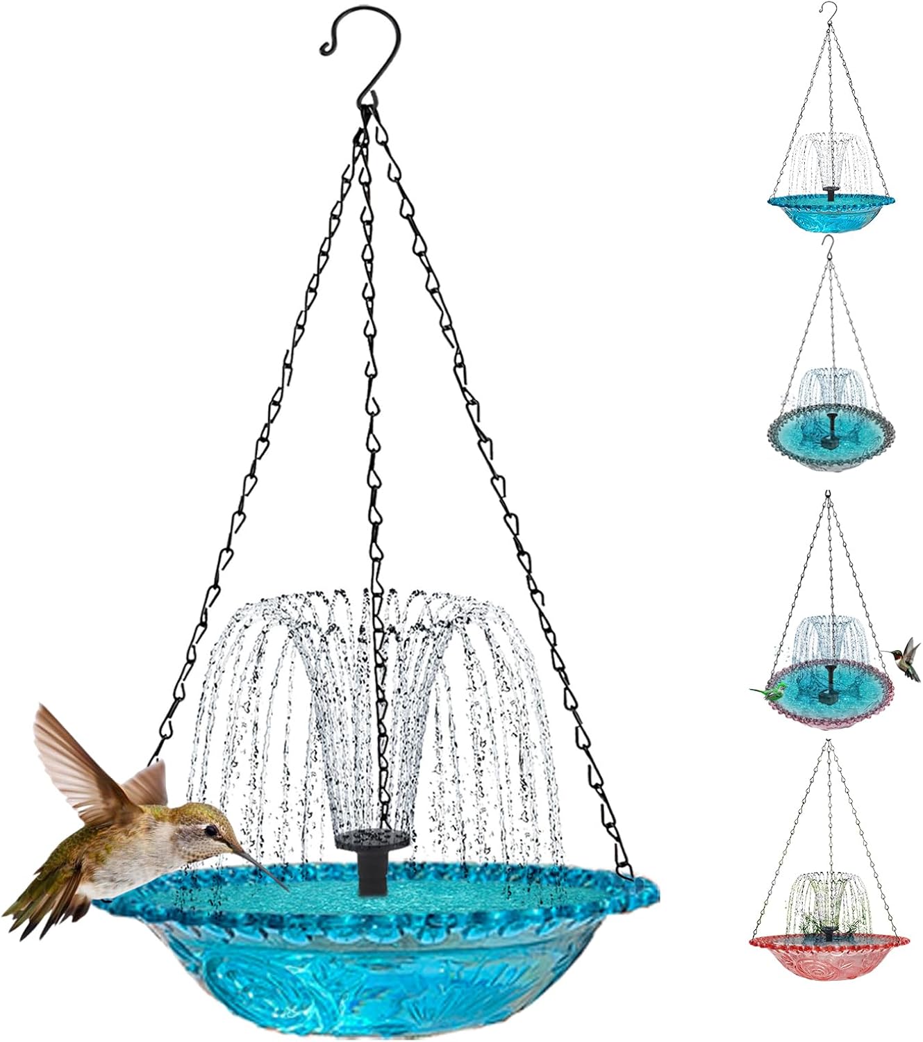 Solar Cascade Hanging Bird Bath Fountain, 2026 New Outdoor Hanging Bird bath with Solar Pump and Glass Bowl, Hummingbird Birdbath Water Fountain for Garden, Patio, Porch (Blue)