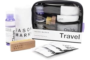 Jason Markk Reise Schuhreinigungsset - 2oz/59ml Premium Schuhreiniger, Mini Premiumbürste, 23cmx23cm Mikrofasertuch und 3 Quick Wipe Tücher - Reinigt und pflegt Schuhe effektiv - Ripstop Nylon Etui