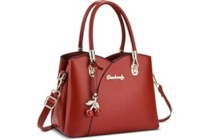 FOLOVEYA Bolsos de Mujer Elegante Bolso de Hombro con Mango Superior Gran Capacidad Señora Bolso Bandolera con Colgante Múltiples Bolsillos para Trabajo Viajes Compras en PU Piel Rojo Clarete