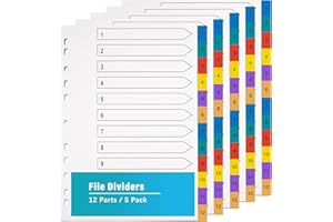DUDSOEHO A4 Wide Colour Tabs 【5 Pack】 File Dividers Coloured Mylar Multi Colours 1-12 Multipurpose Porous Index Dividers