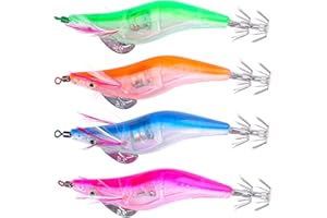 PILIPANE 4 Pcs Squid Jig Sea Fishing Lures Kit,4 Colors LED Electric Luminous Bionic Shrimp Fishing Lures Set, Simulation Prawn Lures Squid Crawfish Bass Jig Lures with Enhanced Hook for Outdoor Fishing