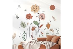 decalmile Stickers Muraux Fleur de Jardin Boho Autocollant Mural Floral Plante Bohème Décoration Murale Chambre Enfants Bébé Salon TV Mur