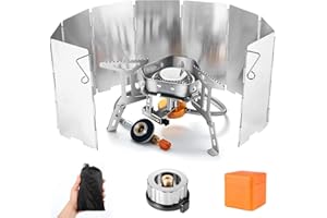 Odoland 3500W Windproof Camping Stove with Folding Windscreen and Fuel Canister Adapter, Portable Collapsible Camp Gas Stove Burner Outdoor Backpacking, Hiking Trekking and Picnic