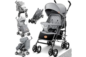 KIDIZ® Passeggino City-Pro per bambini pieghevole reclinabile a 360° con ruote da 6 pollici e zanzariera