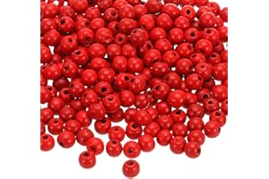 QUARKZMAN 500Pz Perline Legno Naturale Tonde, Perline in Legno Barile Naturali Non Finite per Creazioni Artigianali, Gioielli Fai da Te Macramè, Rosso (8 x 7mm, Foro 3mm)