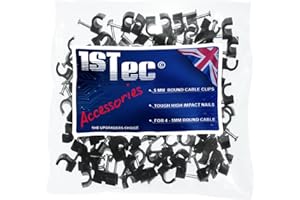 1STec 100 x 5mm Black Cable Clips Suitable for Indoor Outdoor Masonry or Wood and used to Pin CAT5 CAT5e CAT6 CAT7 Network Ethernet Leads and BT CW1411 + CW1412 Dropwire + Down Wire (100, 5mm Black)