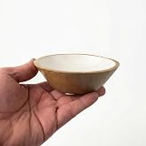 Deconox Mango Ağacı Kase - İ&ccedil;i Krem Emaye (Enamel) Kaplama 13 cm Dekoratif Ahşap Sunum Kasesi - Leke Tutmaz Sosluk, &Ccedil;erezlik 