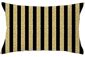 Lieson Federe Decorative Divano, Federe 30x50 CM 1 Pezzo Federe Cuscini Fantasia Nero Oro Strisce Dorate, Poliestere