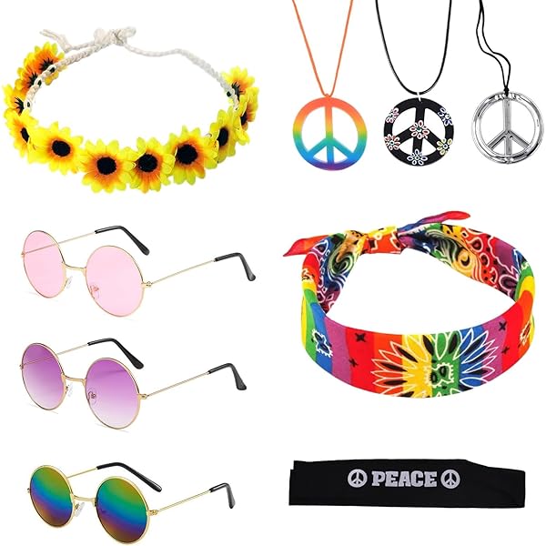 Funidelia | Hippie kostuum met accessoires voor mannen De jaren '60 & Hippie - Kostuum voor Volwassenen Accessoire verkleedkleding en rekwisieten voor Halloween, carnaval & feesten - Maat L